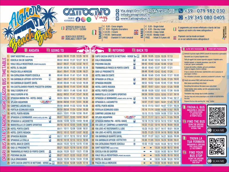 Alghero beach (strand) busz menetrend